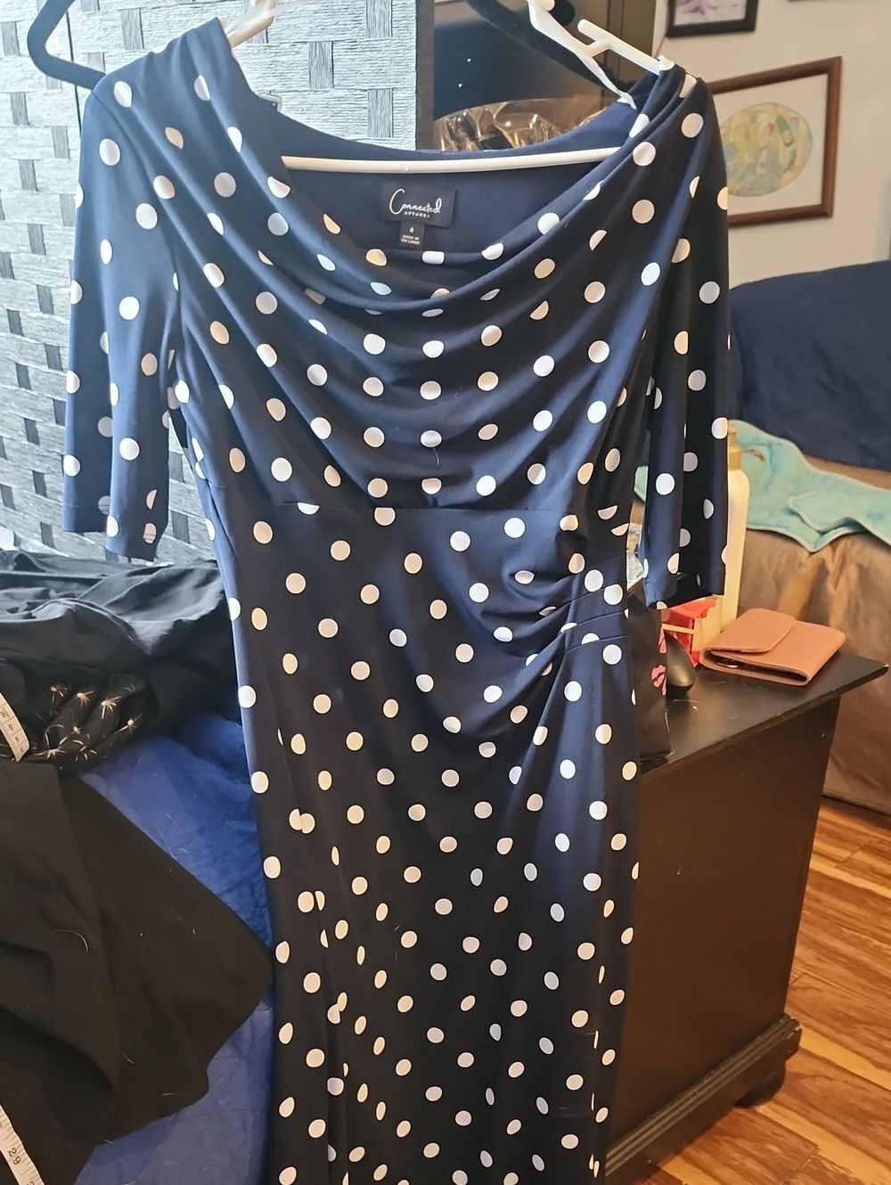 Connected Apparel Navy And White Polka Dot